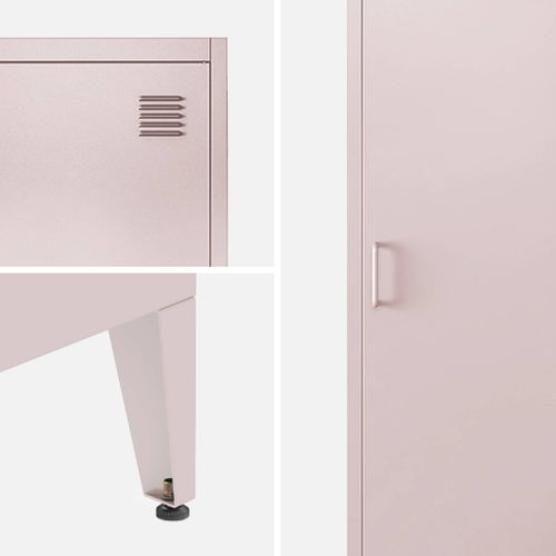 Armoire Chambre En Acier Rose. 4 Espaces De Rangement. Casier