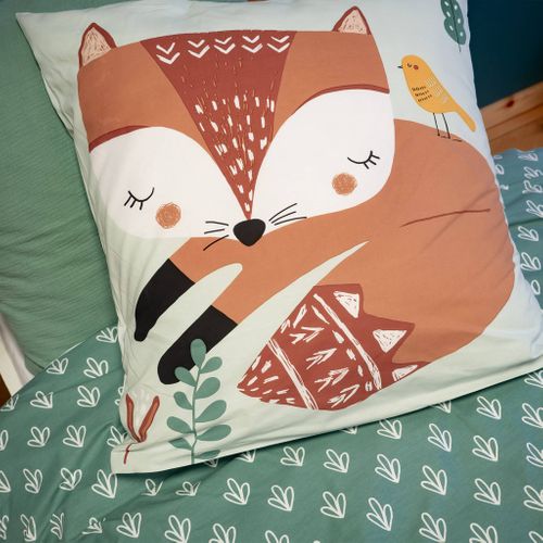 Parure De Lit Réversible 1 Place Imprimé Renard En Coton 140 X 200cm