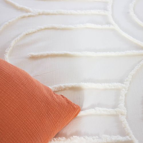 Parure De Lit Motif Arches Rétro Tufté Crème 240 X 220cm En Coton Lavé