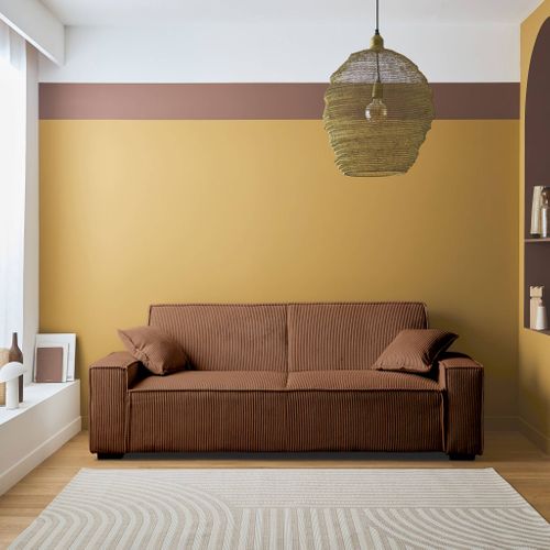 Canapé Convertible 3 Places Camel Velours Côtelé L 231 X P 96.5 X H 80cm