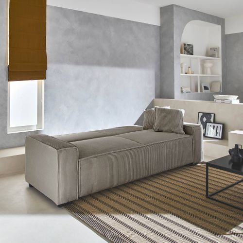 Canapé Convertible 3 Places Beige Velours Côtelé L 231 X P 96.5 X H 80cm