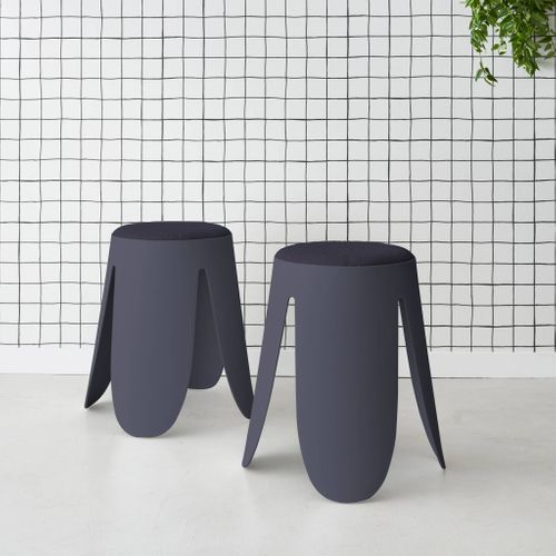 Set De 2 Tabourets Empilables Bleu Marine. Bouclette Texturée. Niki. D.30 / 44 X H46cm