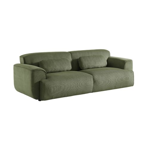 Canapé 3 Places. Tissu Velours Côtelé Vert. 2 Coussins Déhoussables. Wallas  L 230 X P 98 X H 73cm