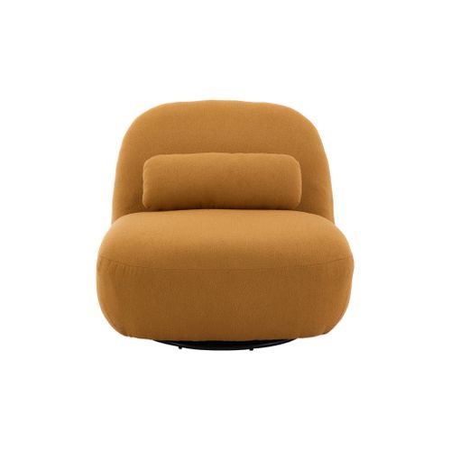 Fauteuil Pivotant 360° En Bouclette Texturée Moutarde. Piètement En Métal Noir Mat - Spino