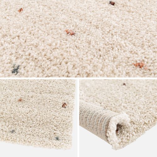 Tapis Enfant à Petits Pois 80x150cm Tapis Intérieur Crème Et Multicolore. Poils Longs Shaggy