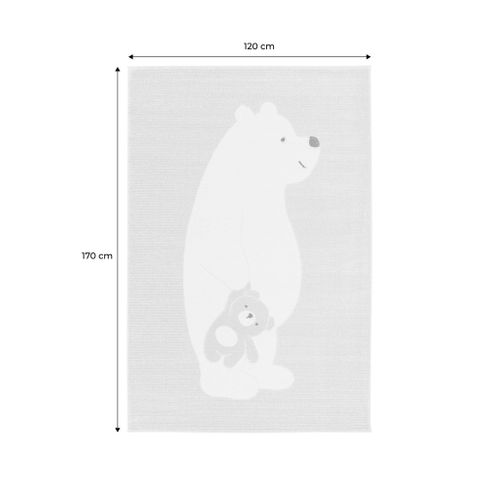 Tapis Enfant Beige / Crème 120 X 170cm. Tapis Intérieur Oursons. Poils Ras