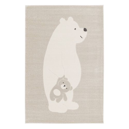 Tapis Enfant Beige / Crème 120 X 170cm. Tapis Intérieur Oursons. Poils Ras
