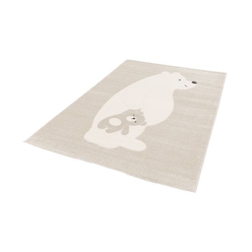 Tapis Enfant Beige / Crème 80 X 150cm. Tapis Intérieur Oursons. Poils Ras