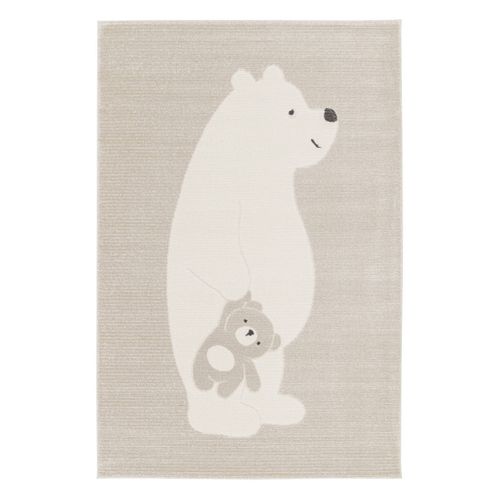 Tapis Enfant Beige / Crème 80 X 150cm. Tapis Intérieur Oursons. Poils Ras