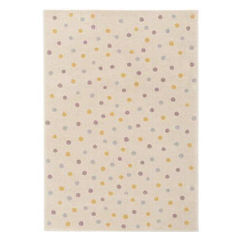 Tapis Enfant à Pois. Crème. Bleu. Jaune Et Violet. Poils Ras