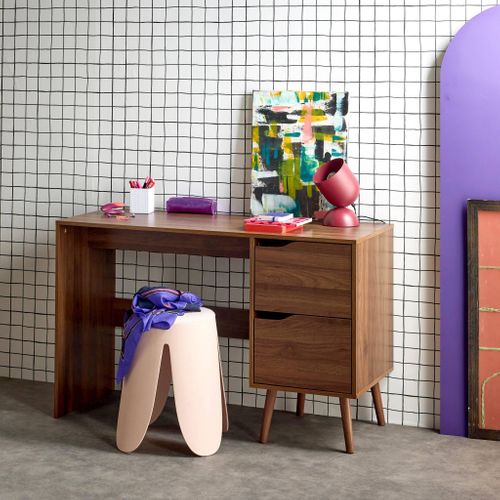 Bureau à 2 Tiroirs Décor Bois De Noyer