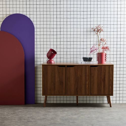 Buffet De Rangement Effet Bois De Noyer 3 Portes Et 3 Étagères.  Buffet Bas. 120cm