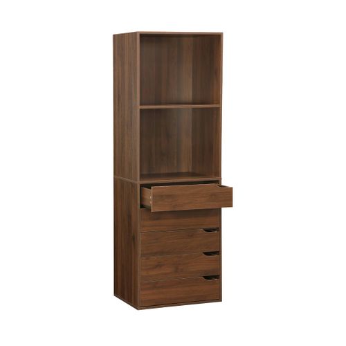 Module Dressing Avec 5 Tiroirs Et 2 Étagères. Noyer. Panneaux Stratifiés