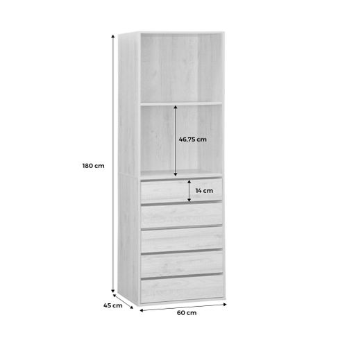 Module Dressing Avec 5 Tiroirs Et 2 Étagères. Noyer. Panneaux Stratifiés