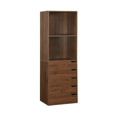 Module Dressing Avec 5 Tiroirs Et 2 Étagères. Noyer. Panneaux Stratifiés