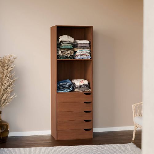 Module Dressing Avec 5 Tiroirs Et 2 Étagères. Noyer. Panneaux Stratifiés