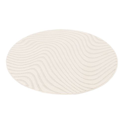 Tapis Rond Intérieur Motifs Ondulations En Relief Crème Ø160cm