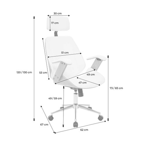 Chaise De Bureau à Roulettes Décor Bois Courbé Placage Effet Noyer Et Simili Cuir Noir