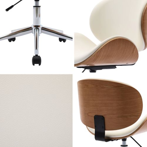 Chaise De Bureau à Roulettes Bois Courbé Avec Placage Effet Chêne Et Assise Blanche