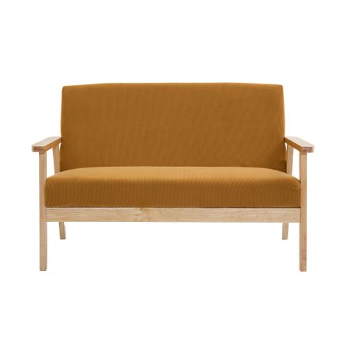 Banquette Canapé 2 Places En Bois Et Tissu Velours Côtelé Coloris Moutarde. Isak. 114 X 69.5 X 73