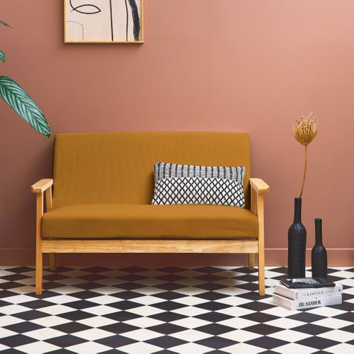 Banquette Canapé 2 Places En Bois Et Tissu Velours Côtelé Coloris Moutarde. Isak. 114 X 69.5 X 73