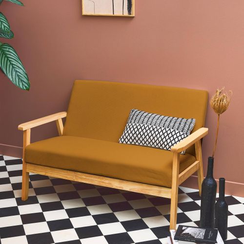 Banquette Canapé 2 Places En Bois Et Tissu Velours Côtelé Coloris Moutarde. Isak. 114 X 69.5 X 73
