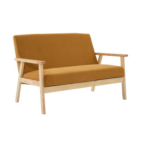 Banquette Canapé 2 Places En Bois Et Tissu Velours Côtelé Coloris Moutarde. Isak. 114 X 69.5 X 73