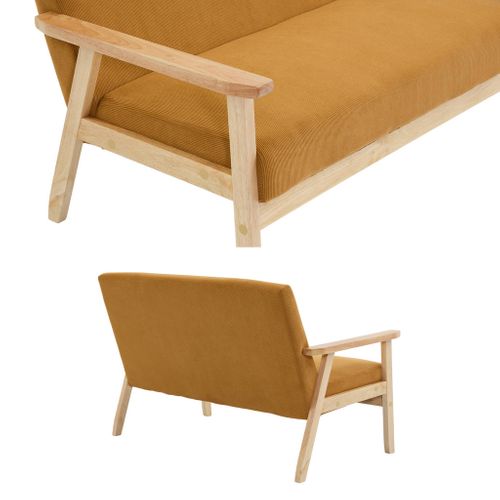 Banquette Canapé 2 Places En Bois Et Tissu Velours Côtelé Coloris Moutarde. Isak. 114 X 69.5 X 73