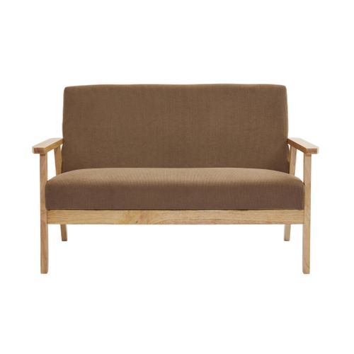 Banquette Canapé 2 Places En Bois Et Tissu Velours Côtelé Coloris Taupe. Isak. 114 X 69.5 X 73