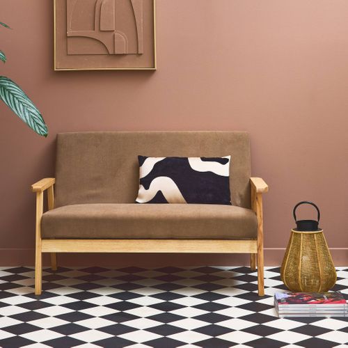 Banquette Canapé 2 Places En Bois Et Tissu Velours Côtelé Coloris Taupe. Isak. 114 X 69.5 X 73