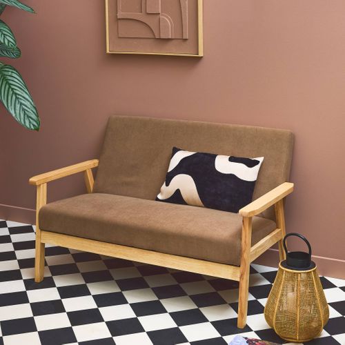 Banquette Canapé 2 Places En Bois Et Tissu Velours Côtelé Coloris Taupe. Isak. 114 X 69.5 X 73