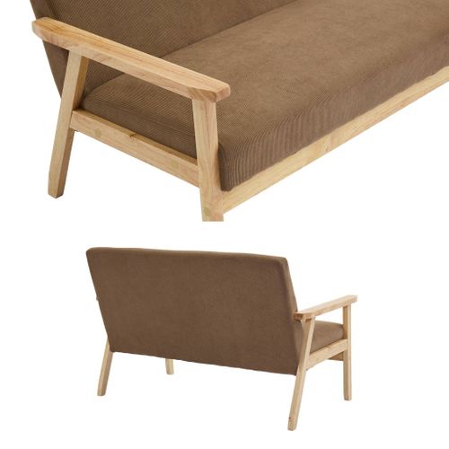 Banquette Canapé 2 Places En Bois Et Tissu Velours Côtelé Coloris Taupe. Isak. 114 X 69.5 X 73