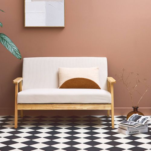 Banquette Canapé 2 Places En Bois Et Tissu Velours Côtelé Coloris Blanc Crème. Isak. L 114 X P 69.5