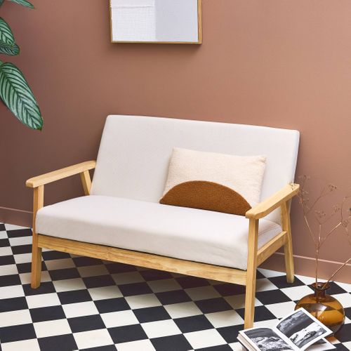 Banquette Canapé 2 Places En Bois Et Tissu Velours Côtelé Coloris Blanc Crème. Isak. L 114 X P 69.5