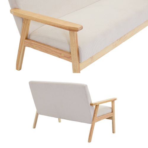 Banquette Canapé 2 Places En Bois Et Tissu Velours Côtelé Coloris Blanc Crème. Isak. L 114 X P 69.5
