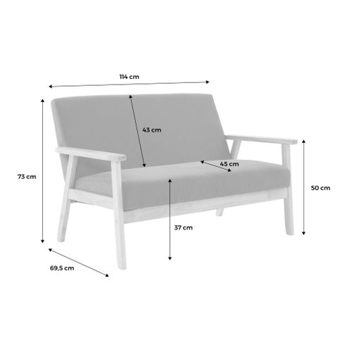 Banquette Canapé 2 Places En Bois Et Tissu Velours Côtelé Coloris Blanc Crème. Isak. L 114 X P 69.5