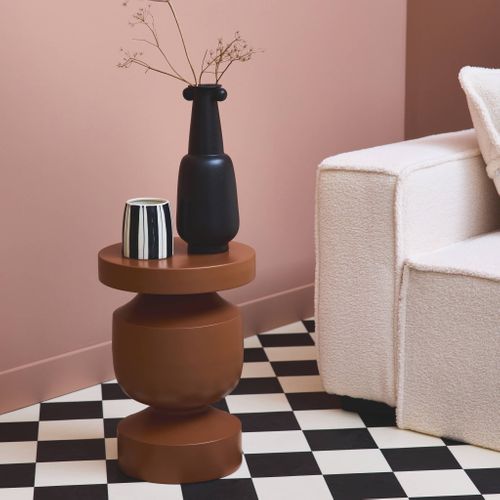 Table D'appoint. Bout De Canapé. Table De Chevet En Métal Coloris Terracotta. Alma. D.30.5 X H