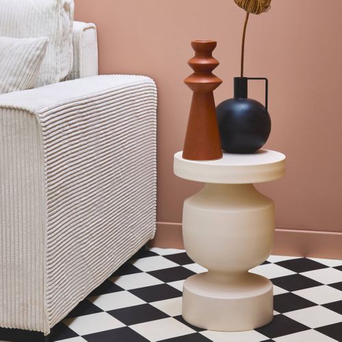 Table D'appoint. Bout De Canapé. Table De Chevet En Métal Coloris Crème. Alma. Ø30.5 X H 43.5cm