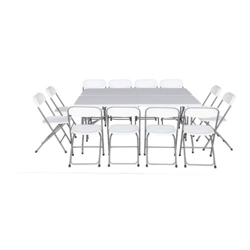 Lot De 2 Tables De Réception Pliables En Plastique Blanc 180cm + 12 Chaises D'appoint. Table De