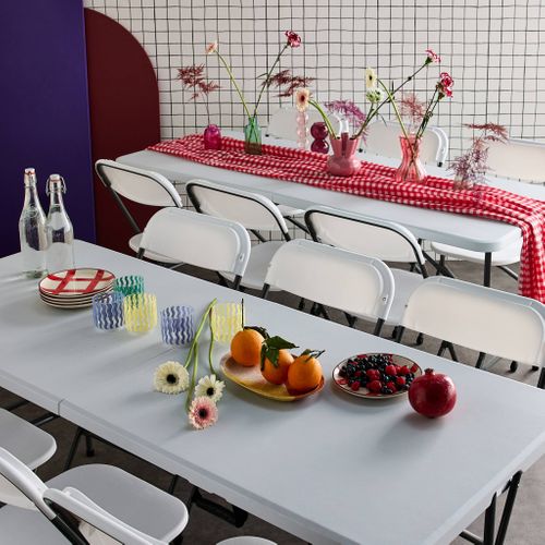 Lot De 2 Tables De Réception Pliables En Plastique Blanc 180cm + 12 Chaises D'appoint. Table De