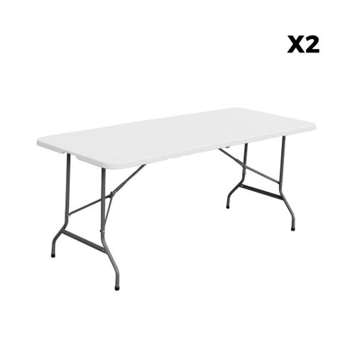 Lot De 2 Tables De Réception Pliables En Plastique Blanc 180cm + 12 Chaises D'appoint. Table De