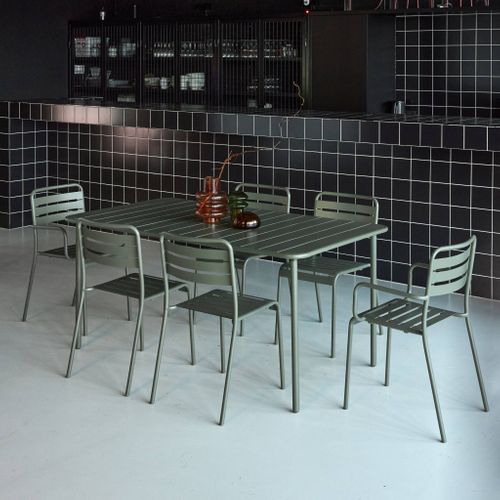 Table De Jardin Métal + 6 Assises Kaki. Acier Traitement Anti Rouille
