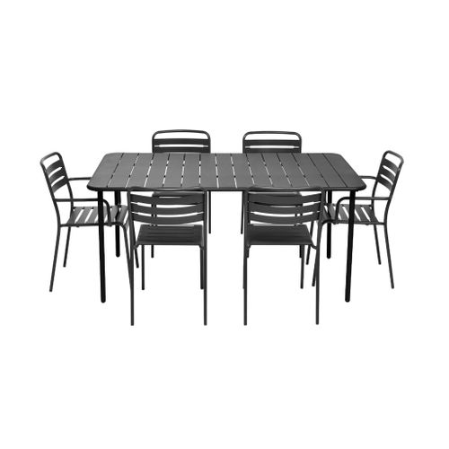 Table De Jardin Métal + 6 Assises Anthracite. Acier Traitement Anti Rouille