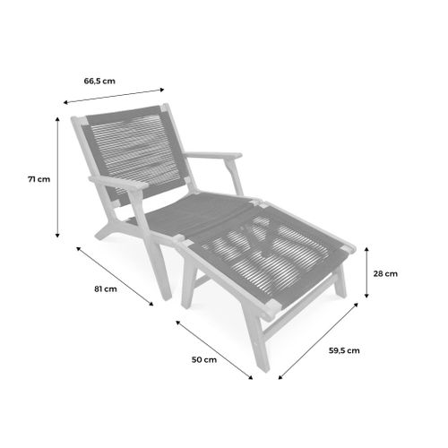 Lot De 2 Fauteuils Relax Taupe En Eucalyptus. Corde. Avec Repose-pieds