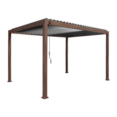 Pergola Bioclimatique Couleur Imitation Bois  300 X 400cm. Aluminium à Lames Orientables + Store