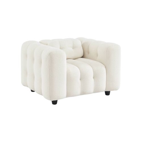 Fauteuil 1 Place En Bouclette Texturée Capitonné Crème Structure Bois D'eucalyptus Et Contreplaqué