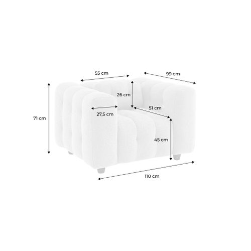 Fauteuil 1 Place En Bouclette Texturée Capitonné Crème Structure Bois D'eucalyptus Et Contreplaqué