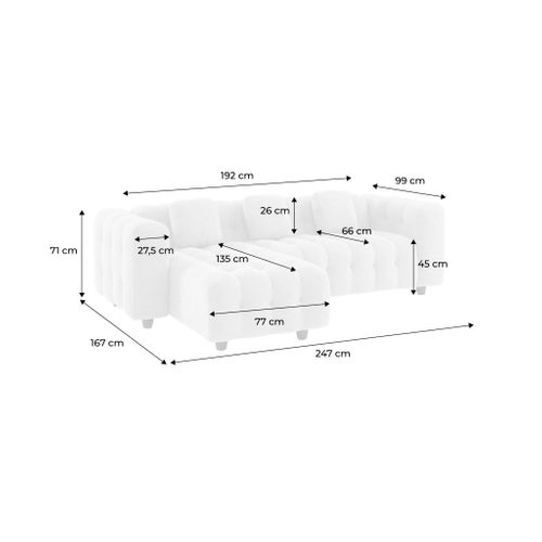 Canapé D'angle Réversible 3-4 Places Bouclette Texturée. Crème. Capitonné Structure Bois
