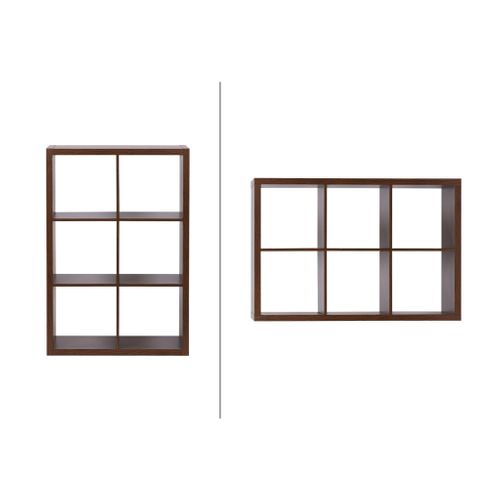 Etagère Bibliothèque 2 Niveaux 6 Compartiments. Casiers. Effet Bois De Noyer. L 111.2 X P 39 X H