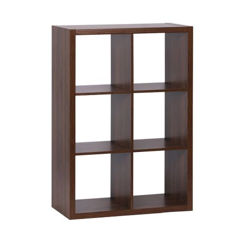 Etagère Bibliothèque 2 Niveaux 6 Compartiments. Casiers. Effet Bois De Noyer. L 111.2 X P 39 X H